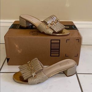 Gold Low Square Heels